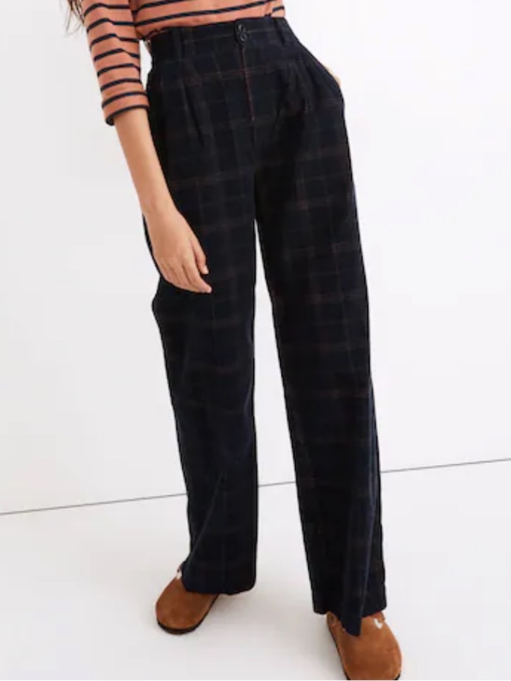 Madewell Windowpane Pleated Corduroy Wide Leg Pants